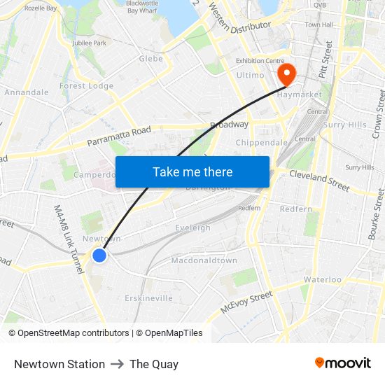 Newtown Station to The Quay map