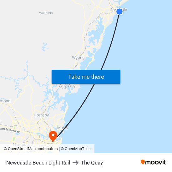 Newcastle Beach Light Rail to The Quay map