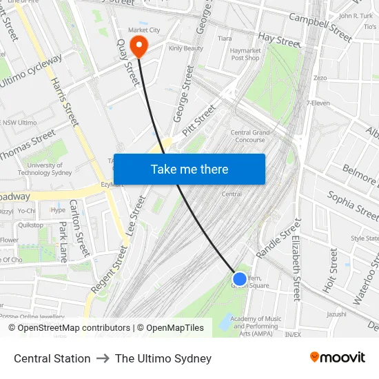 Central Station to The Ultimo Sydney map