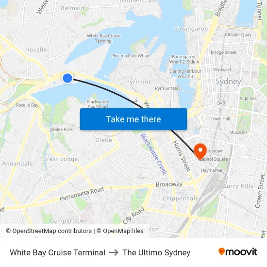 White Bay Cruise Terminal to The Ultimo Sydney map