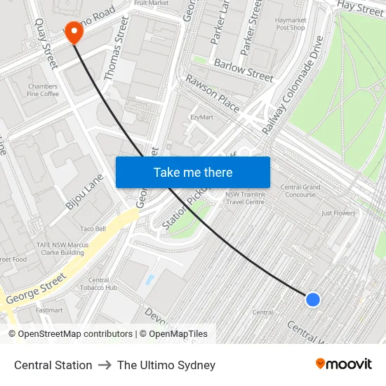 Central Station to The Ultimo Sydney map