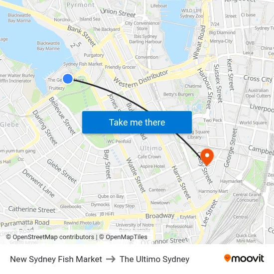 New Sydney Fish Market to The Ultimo Sydney map