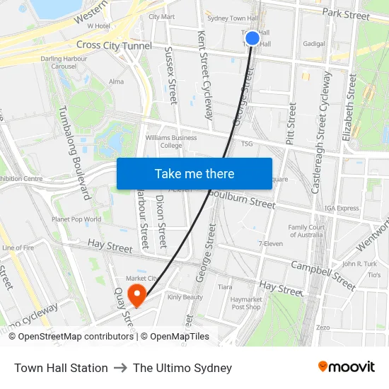 Town Hall Station to The Ultimo Sydney map