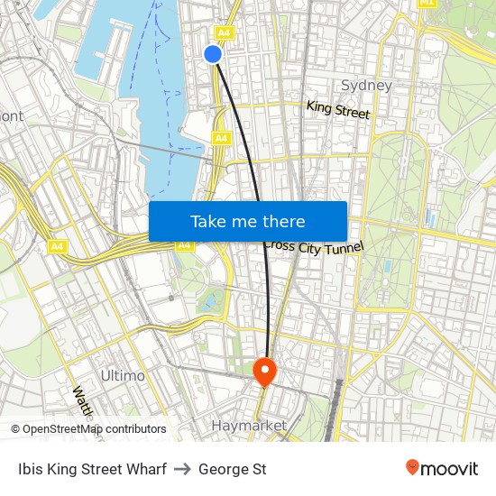 Ibis King Street Wharf to George St map