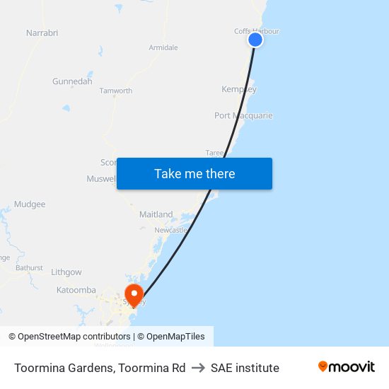 Toormina Gardens, Toormina Rd to SAE institute map