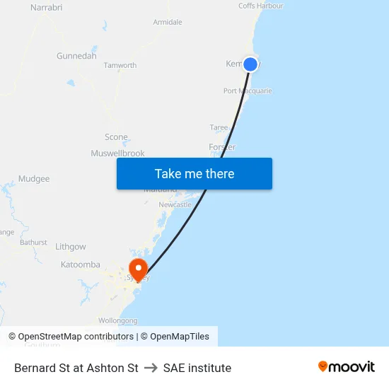 Bernard St at Ashton St to SAE institute map