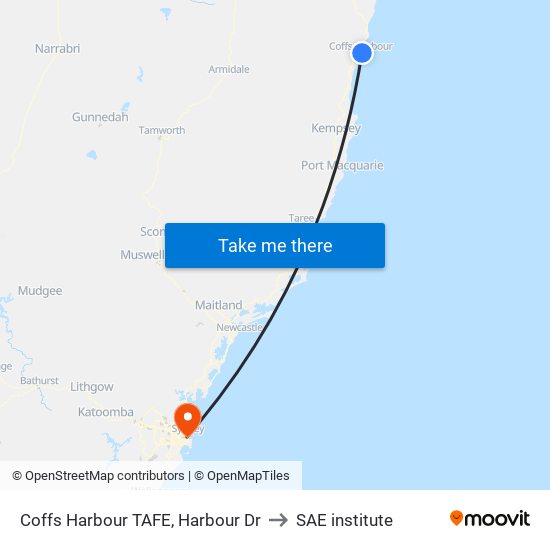 Coffs Harbour TAFE, Harbour Dr to SAE institute map