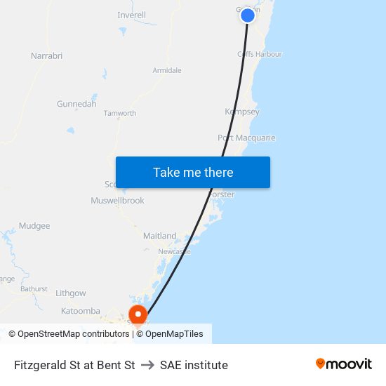 Fitzgerald St at Bent St to SAE institute map