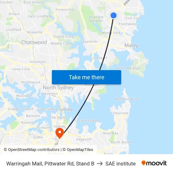 Warringah Mall, Pittwater Rd, Stand B to SAE institute map