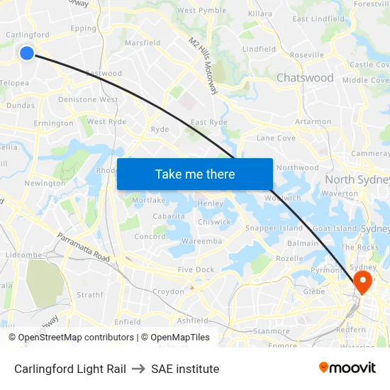 Carlingford Light Rail to SAE institute map