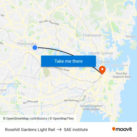 Rosehill Gardens Light Rail to SAE institute map