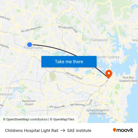 Childrens Hospital Light Rail to SAE institute map