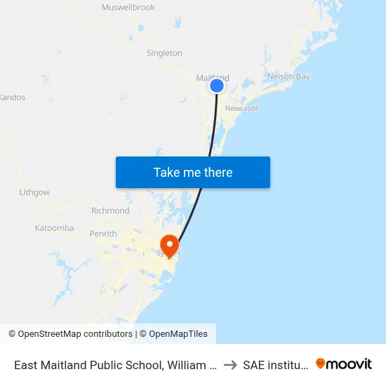 East Maitland Public School, William St to SAE institute map