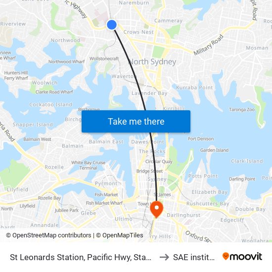 St Leonards Station, Pacific Hwy, Stand B to SAE institute map
