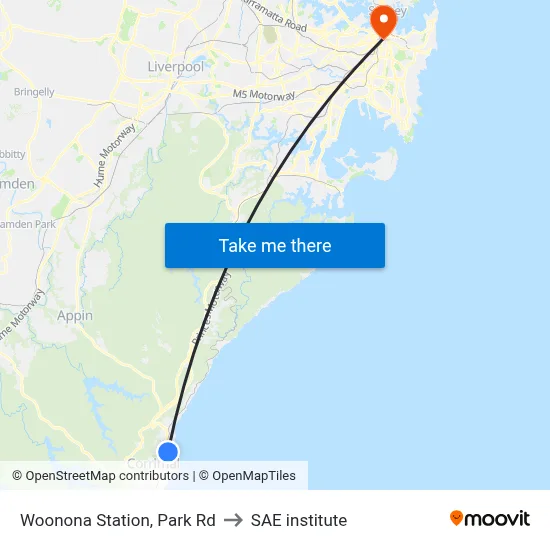 Woonona Station, Park Rd to SAE institute map