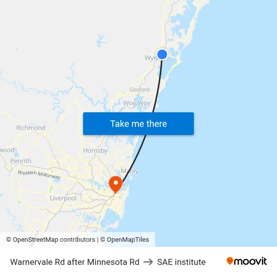 Warnervale Rd after Minnesota Rd to SAE institute map