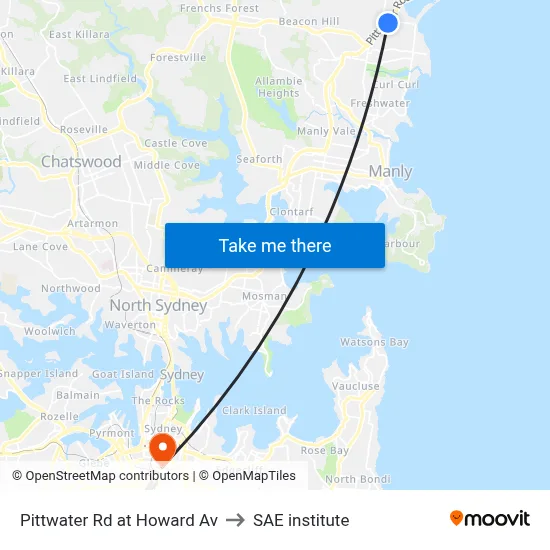 Pittwater Rd at Howard Av to SAE institute map