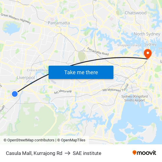 Casula Mall, Kurrajong Rd to SAE institute map