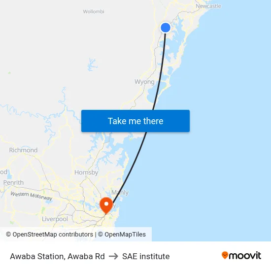Awaba Station, Awaba Rd to SAE institute map