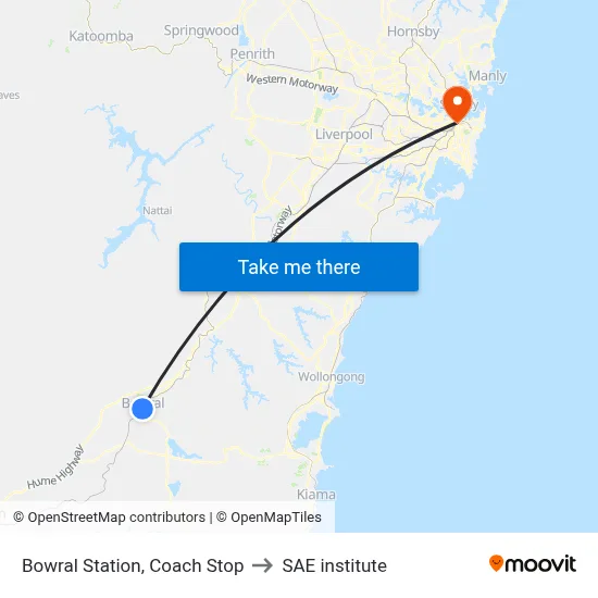 Bowral Station, Coach Stop to SAE institute map