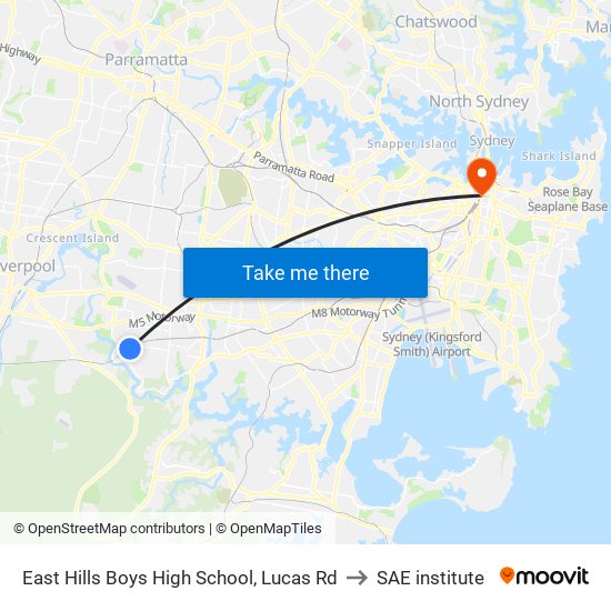 East Hills Boys High School, Lucas Rd to SAE institute map