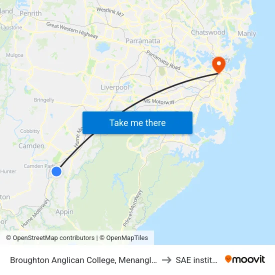 Broughton Anglican College, Menangle Rd to SAE institute map