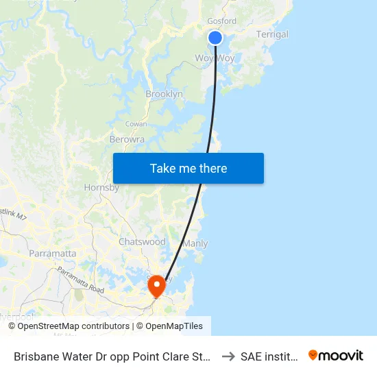 Brisbane Water Dr opp Point Clare Station to SAE institute map