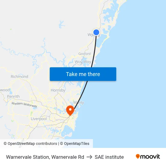 Warnervale Station, Warnervale Rd to SAE institute map