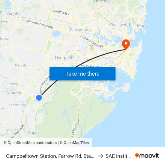 Campbelltown Station, Farrow Rd, Stand G to SAE institute map