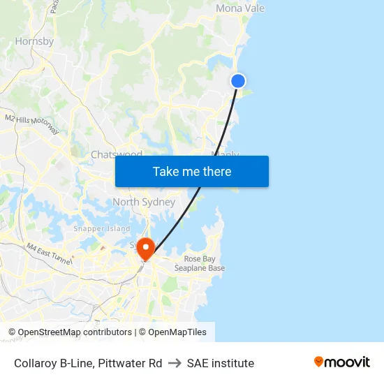 Collaroy B-Line, Pittwater Rd to SAE institute map