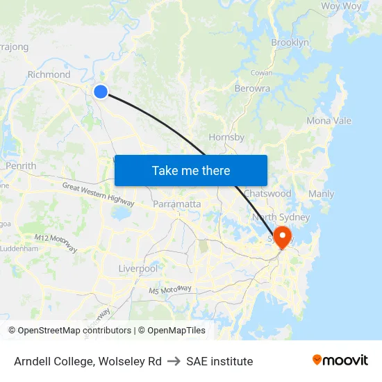Arndell College, Wolseley Rd to SAE institute map