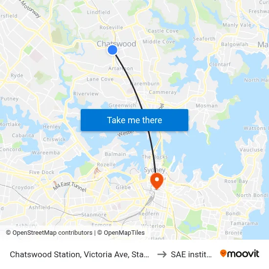 Chatswood Station, Victoria Ave, Stand E to SAE institute map