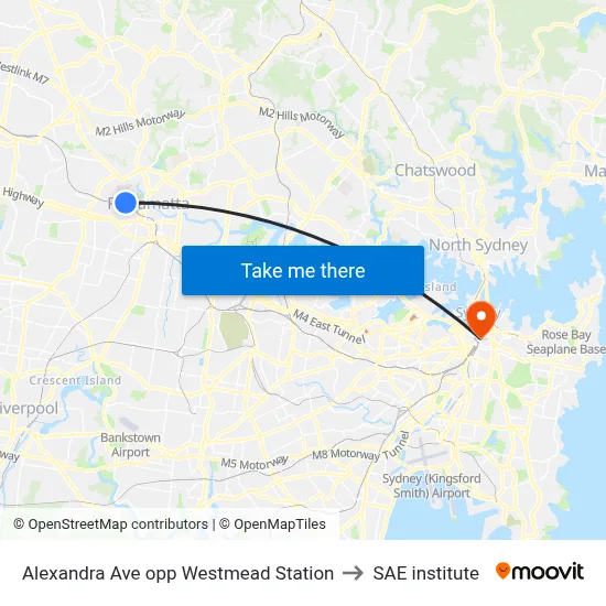 Alexandra Ave opp Westmead Station to SAE institute map