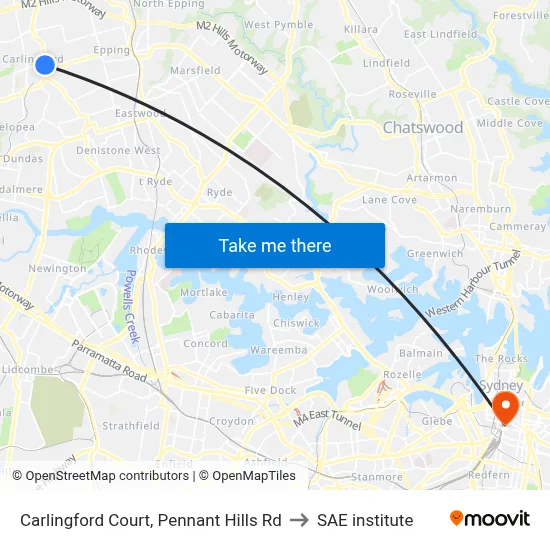Carlingford Court, Pennant Hills Rd to SAE institute map