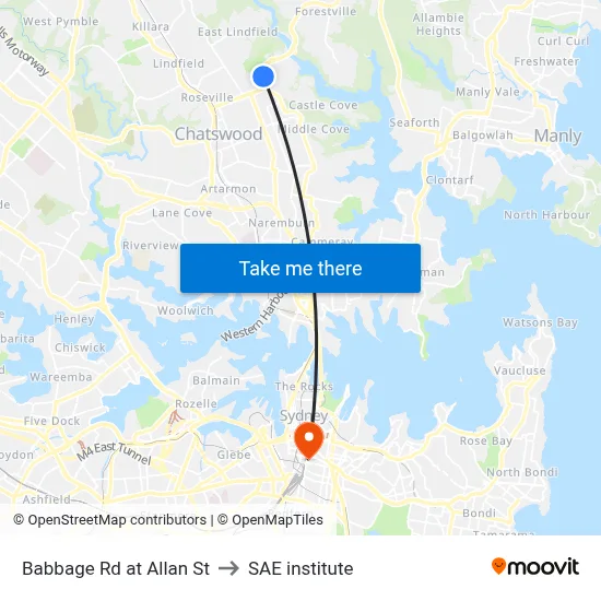 Babbage Rd at Allan St to SAE institute map
