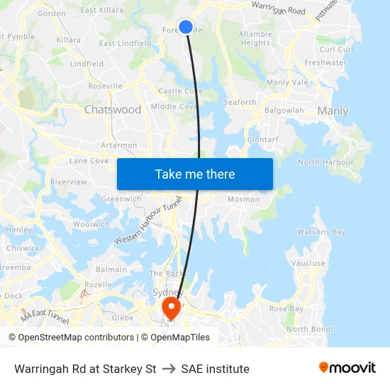 Warringah Rd at Starkey St to SAE institute map