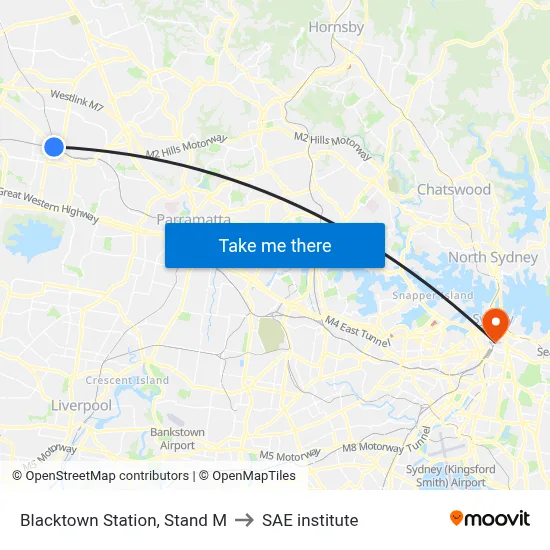 Blacktown Station, Stand M to SAE institute map