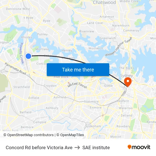 Concord Rd before Victoria Ave to SAE institute map
