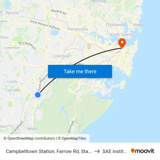 Campbelltown Station, Farrow Rd, Stand H to SAE institute map