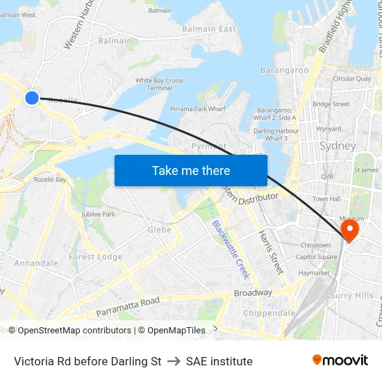 Victoria Rd before Darling St to SAE institute map