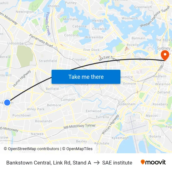 Bankstown Central, Link Rd, Stand A to SAE institute map