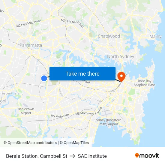 Berala Station, Campbell St to SAE institute map