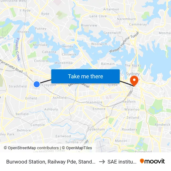 Burwood Station, Railway Pde, Stand C to SAE institute map