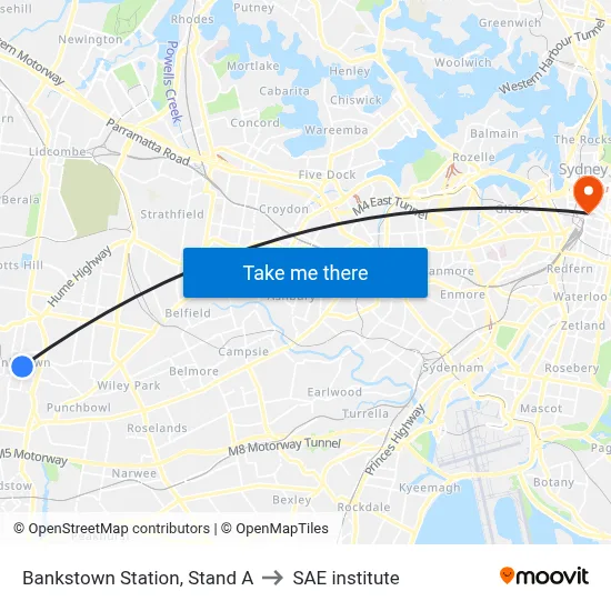 Bankstown Station, Stand A to SAE institute map