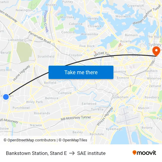 Bankstown Station, Stand E to SAE institute map