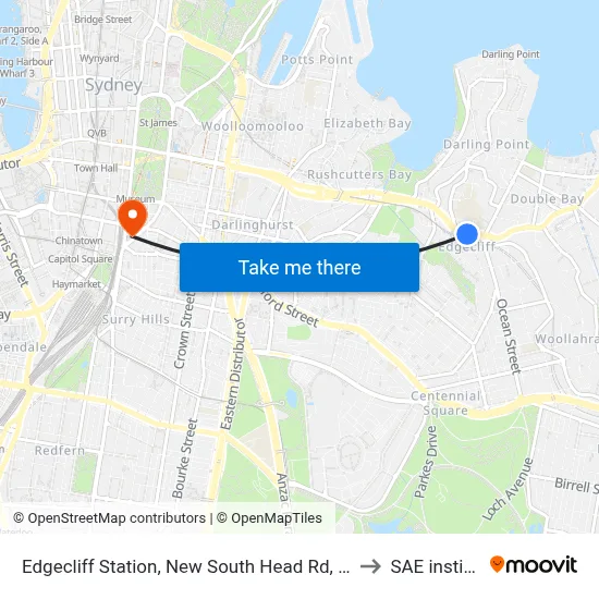Edgecliff Station, New South Head Rd, Stand N to SAE institute map