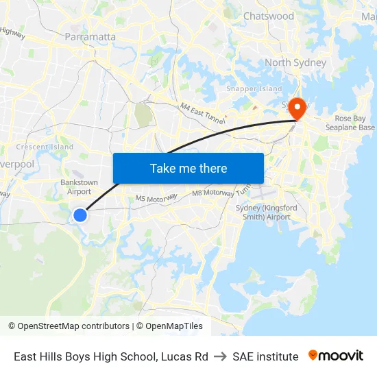 East Hills Boys High School, Lucas Rd to SAE institute map