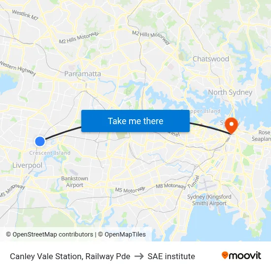 Canley Vale Station, Railway Pde to SAE institute map