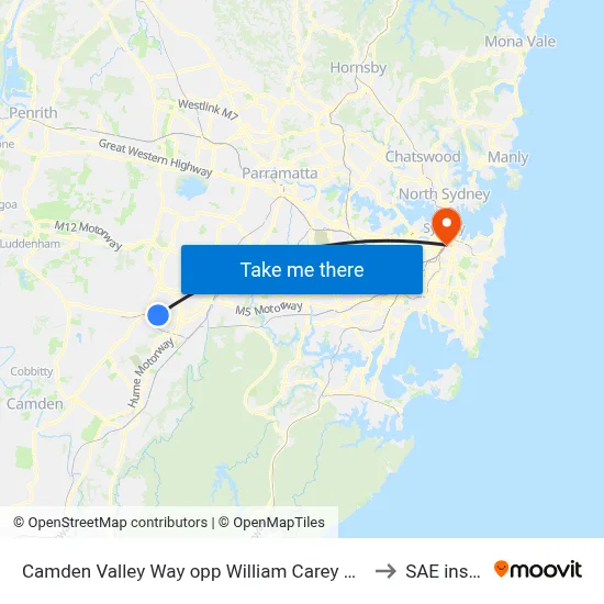 Camden Valley Way opp William Carey Christian School to SAE institute map