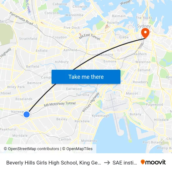 Beverly Hills Girls High School, King Georges Rd to SAE institute map